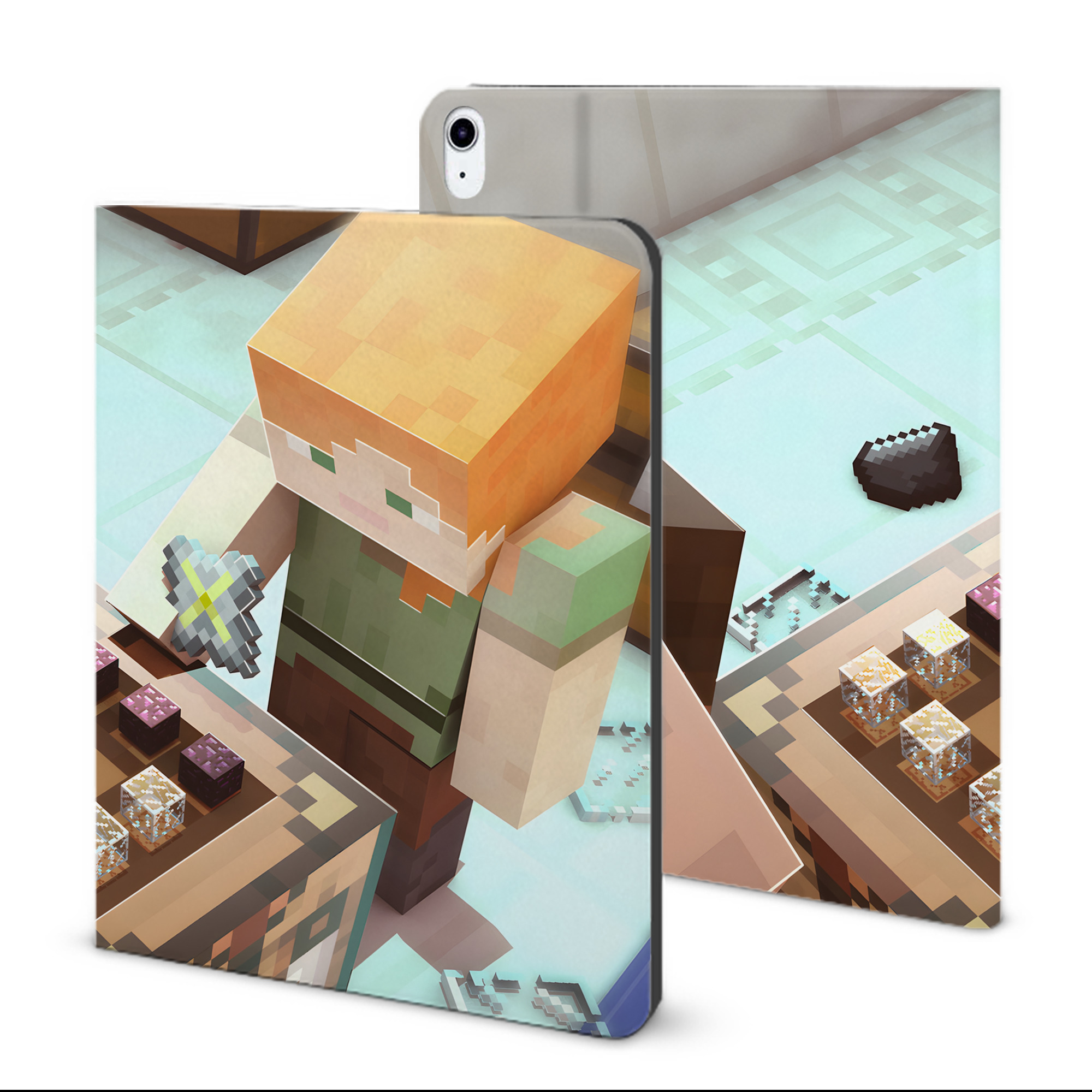 （画像用） マインクラフト ブロックの世界 Minecraft MC Block world IPad ケース ブック型 PUレザー TPU 耐衝撃 軽量 薄型 ペン収納なし 全面保護 IPad 各モデル対応